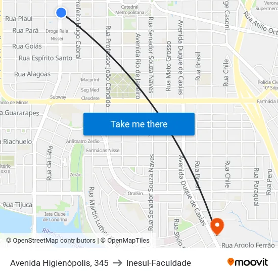 Avenida Higienópolis, 345 to Inesul-Faculdade map