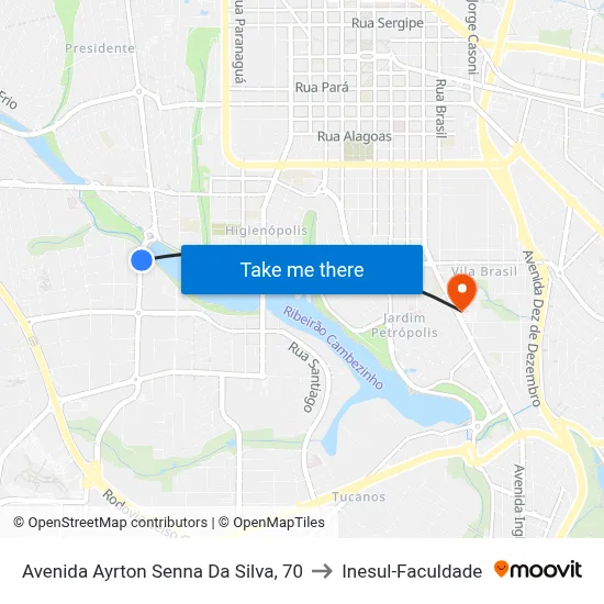 Avenida Ayrton Senna Da Silva, 70 to Inesul-Faculdade map