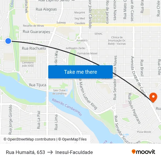 Rua Humaitá, 653 to Inesul-Faculdade map