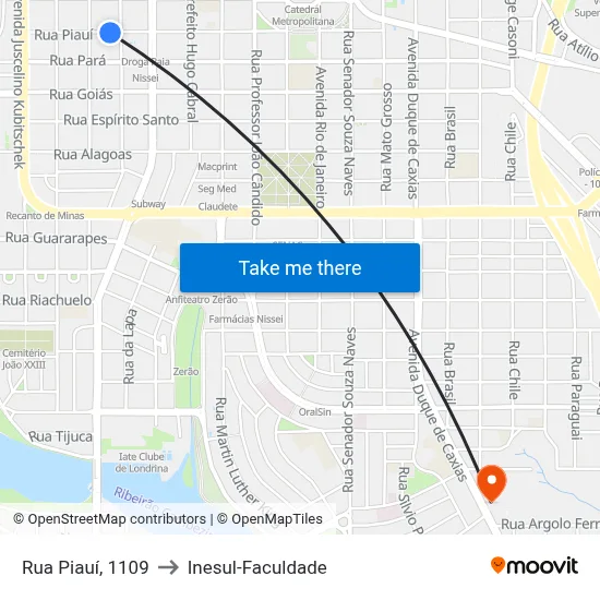 Rua Piauí, 1109 to Inesul-Faculdade map