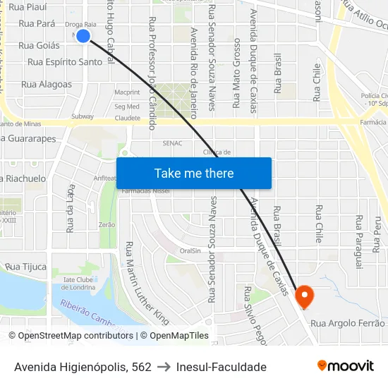Avenida Higienópolis, 562 to Inesul-Faculdade map