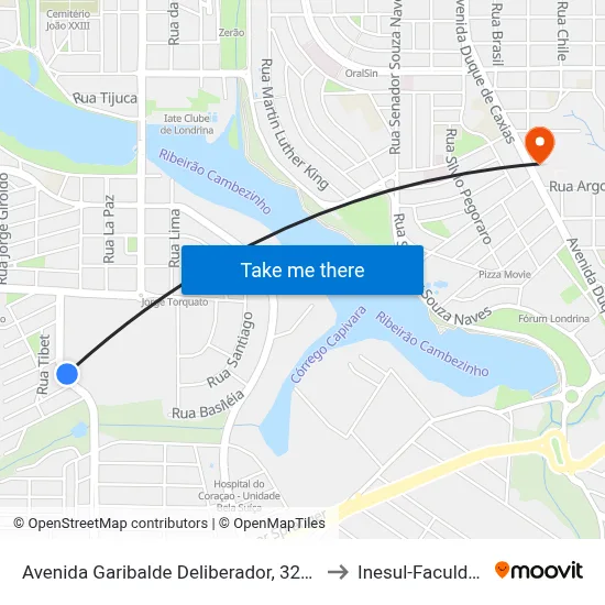 Avenida Garibalde Deliberador, 323-481 to Inesul-Faculdade map