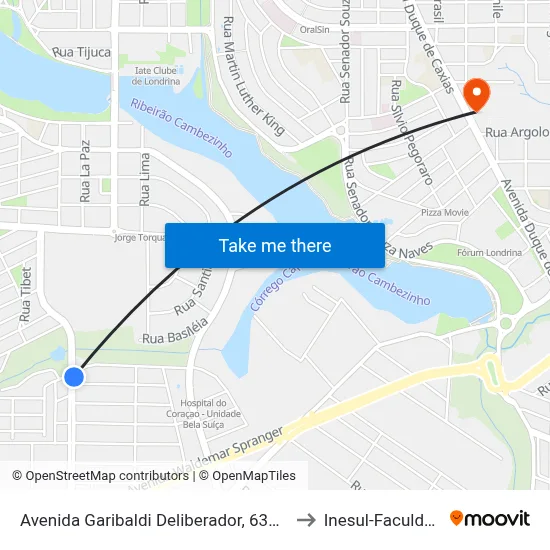 Avenida Garibaldi Deliberador, 635-661 to Inesul-Faculdade map