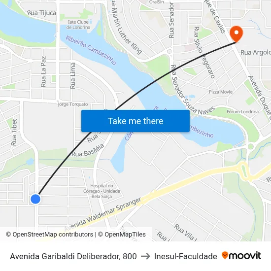 Avenida Garibaldi Deliberador, 800 to Inesul-Faculdade map
