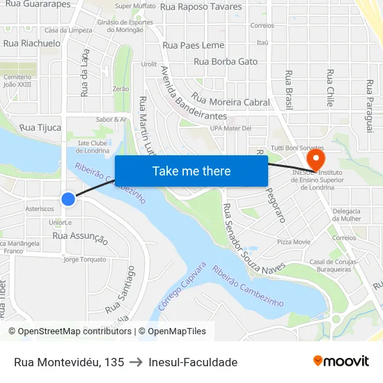Rua Montevidéu, 135 to Inesul-Faculdade map