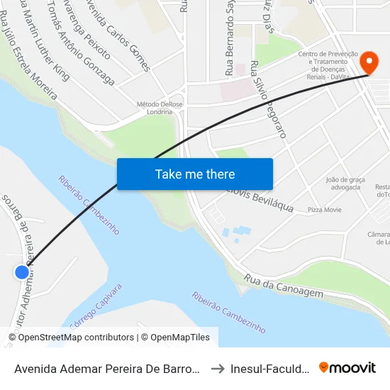 Avenida Ademar Pereira De Barros, 730 to Inesul-Faculdade map