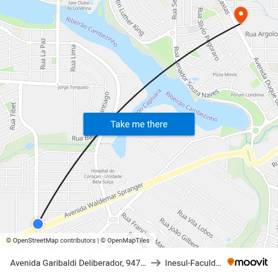 Avenida Garibaldi Deliberador, 947-1059 to Inesul-Faculdade map