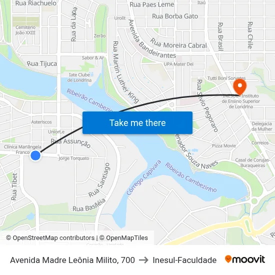 Avenida Madre Leônia Milito, 700 to Inesul-Faculdade map