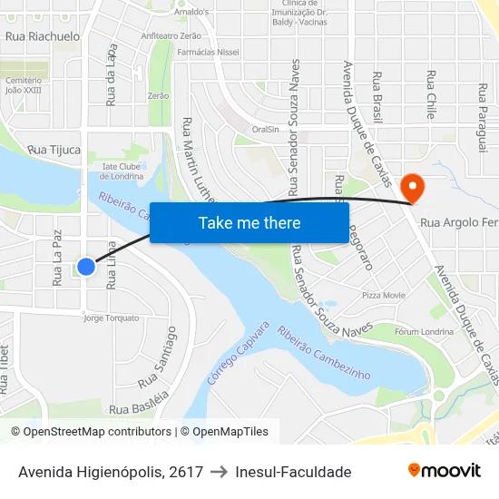 Avenida Higienópolis, 2617 to Inesul-Faculdade map