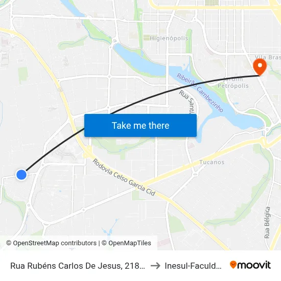 Rua Rubéns Carlos De Jesus, 218-316 to Inesul-Faculdade map