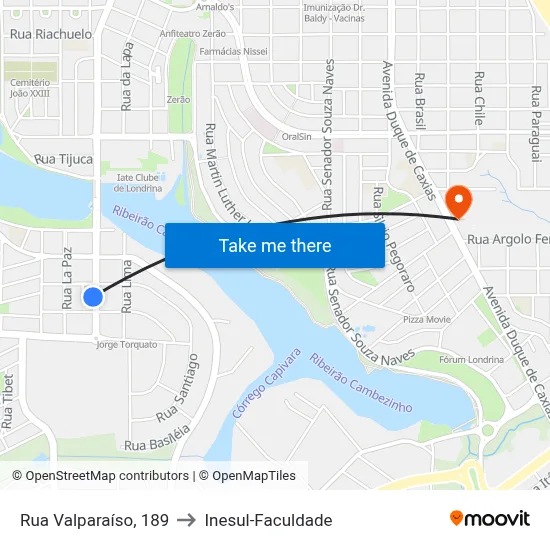 Rua Valparaíso, 189 to Inesul-Faculdade map