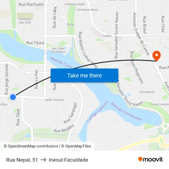 Rua Nepal, 51 to Inesul-Faculdade map