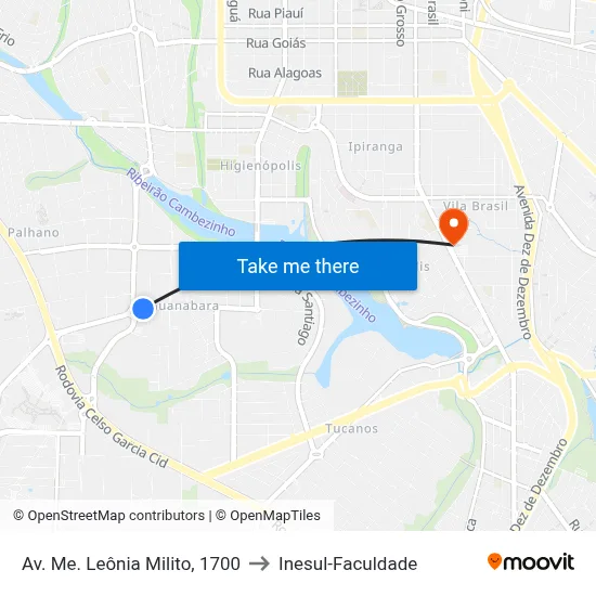 Av. Me. Leônia Milito, 1700 to Inesul-Faculdade map