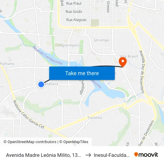 Avenida Madre Leônia Milito, 1355 to Inesul-Faculdade map