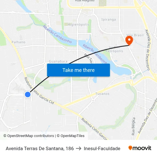 Avenida Terras De Santana, 186 to Inesul-Faculdade map