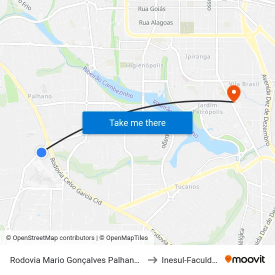 Rodovia Mario Gonçalves Palhano,155 to Inesul-Faculdade map