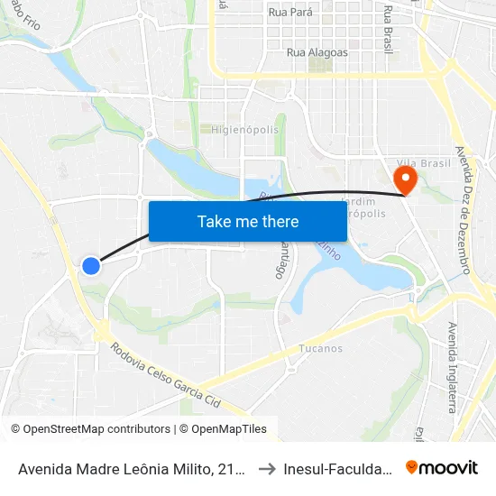 Avenida Madre Leônia Milito, 2100 to Inesul-Faculdade map