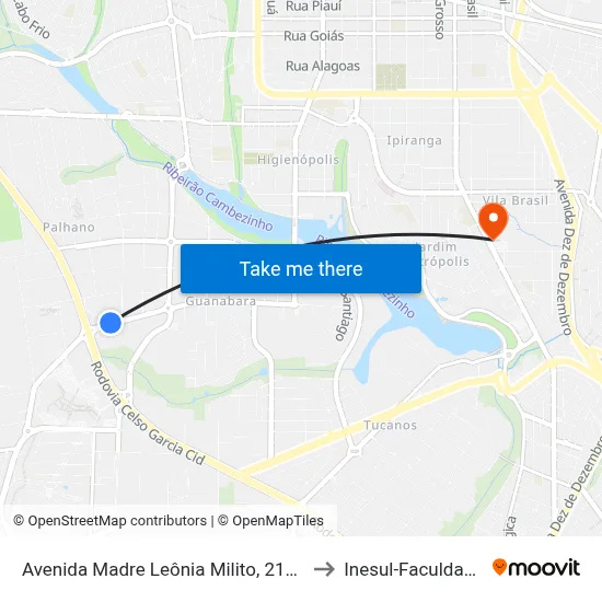 Avenida Madre Leônia Milito, 2100 to Inesul-Faculdade map