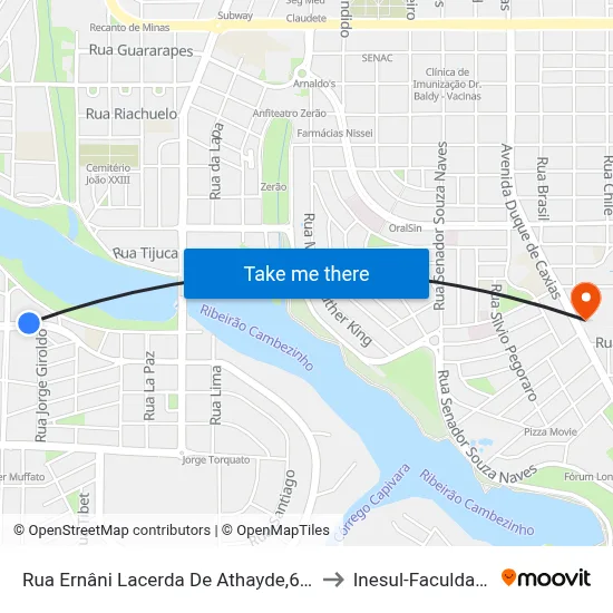 Rua Ernâni Lacerda De Athayde,672 to Inesul-Faculdade map