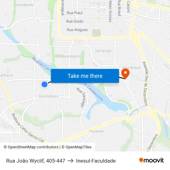 Rua João Wyclif, 405-447 to Inesul-Faculdade map
