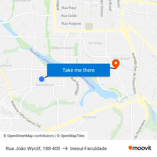 Rua João Wyclif, 188-400 to Inesul-Faculdade map
