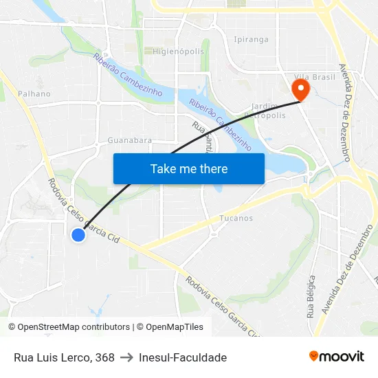 Rua Luis Lerco, 368 to Inesul-Faculdade map