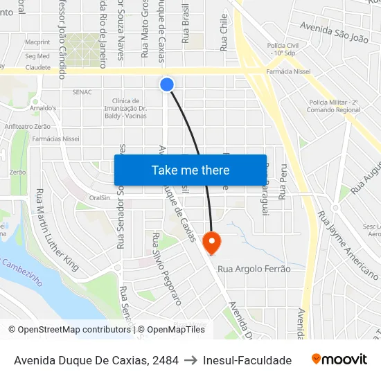 Avenida Duque De Caxias, 2484 to Inesul-Faculdade map