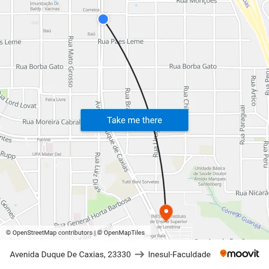 Avenida Duque De Caxias, 23330 to Inesul-Faculdade map