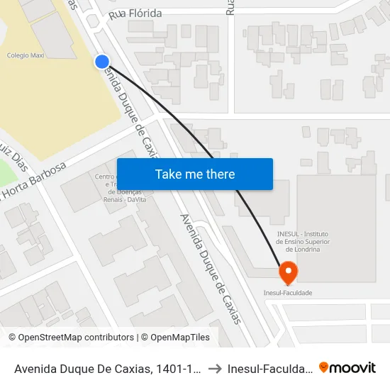 Avenida Duque De Caxias, 1401-1485 to Inesul-Faculdade map
