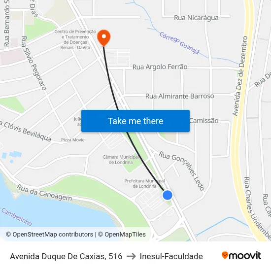Avenida Duque De Caxias, 516 to Inesul-Faculdade map