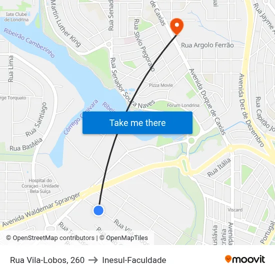 Rua Vila-Lobos, 260 to Inesul-Faculdade map