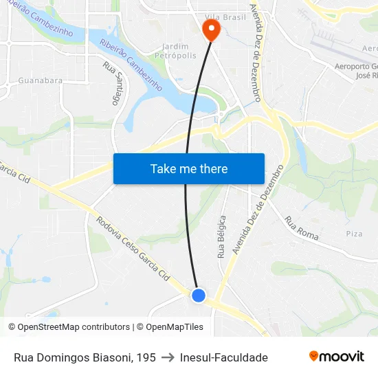 Rua Domingos Biasoni, 195 to Inesul-Faculdade map