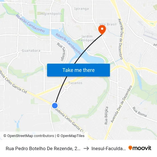 Rua Pedro Botelho De Rezende, 2159 to Inesul-Faculdade map
