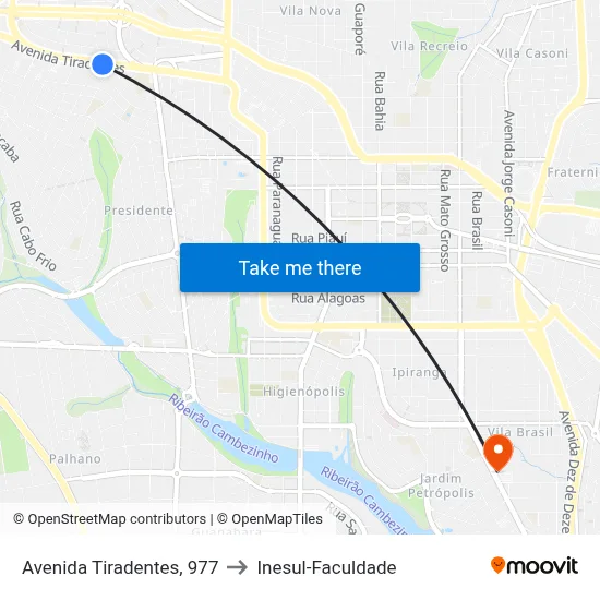Avenida Tiradentes, 977 to Inesul-Faculdade map