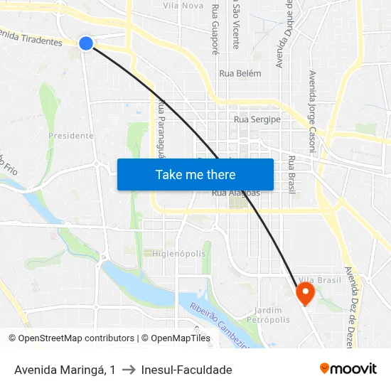 Avenida Maringá, 1 to Inesul-Faculdade map