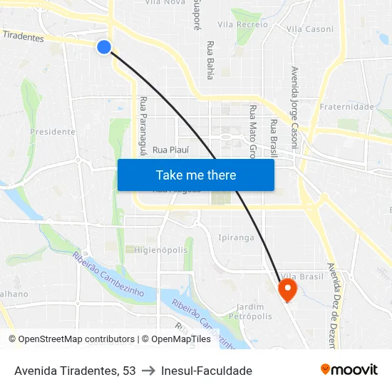 Avenida Tiradentes, 53 to Inesul-Faculdade map