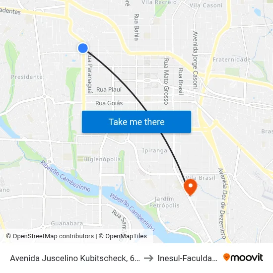 Avenida Juscelino Kubitscheck, 612 to Inesul-Faculdade map