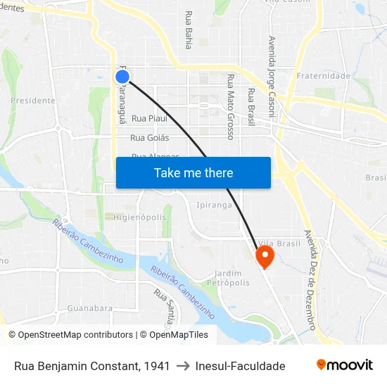 Rua Benjamin Constant, 1941 to Inesul-Faculdade map