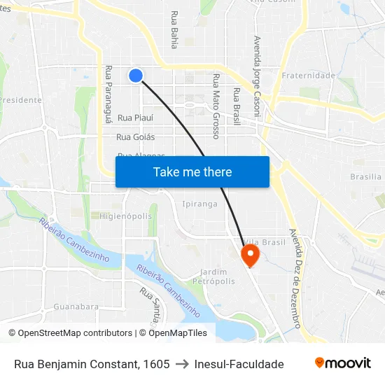 Rua Benjamin Constant, 1605 to Inesul-Faculdade map