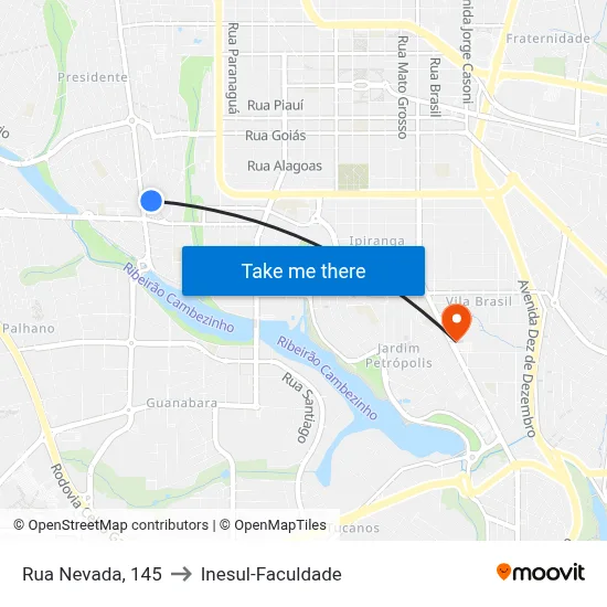 Rua Nevada, 145 to Inesul-Faculdade map
