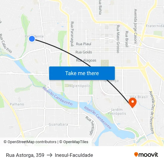 Rua Astorga, 359 to Inesul-Faculdade map