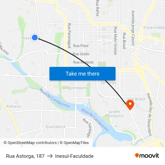 Rua Astorga, 187 to Inesul-Faculdade map
