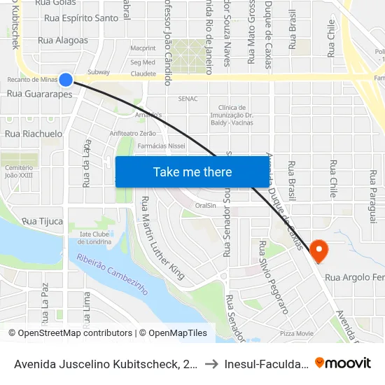 Avenida Juscelino Kubitscheck, 2228 to Inesul-Faculdade map