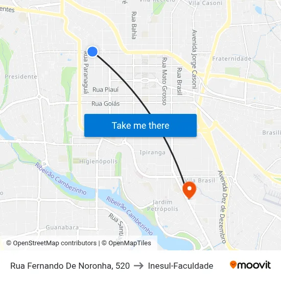 Rua Fernando De Noronha, 520 to Inesul-Faculdade map
