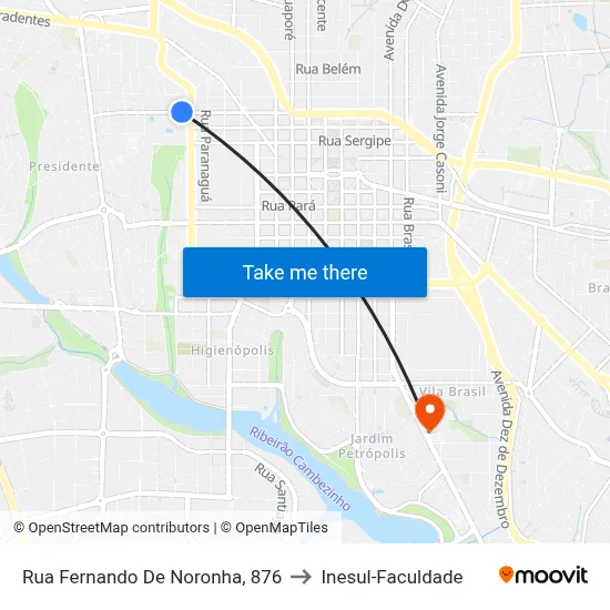 Rua Fernando De Noronha, 876 to Inesul-Faculdade map