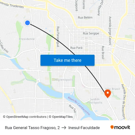 Rua General Tasso Fragoso, 2 to Inesul-Faculdade map