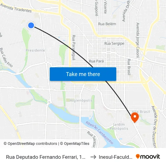 Rua Deputado Fernando Ferrari, 136-166 to Inesul-Faculdade map