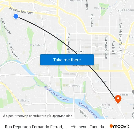 Rua Deputado Fernando Ferrari, 975 to Inesul-Faculdade map