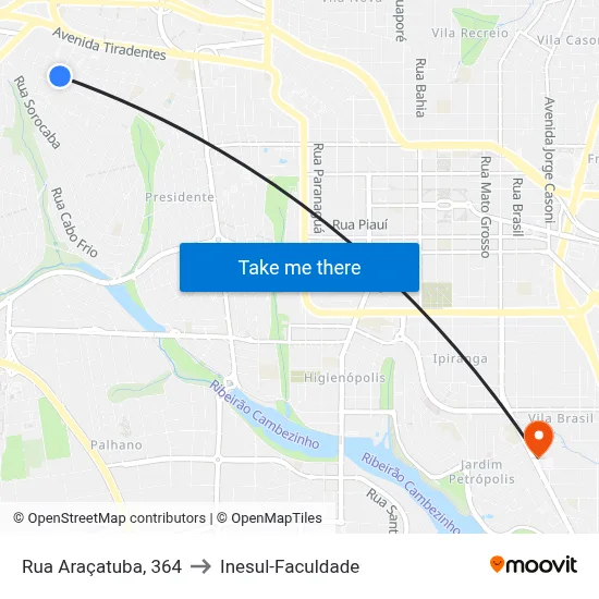 Rua Araçatuba, 364 to Inesul-Faculdade map