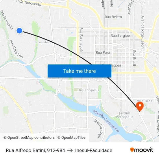 Rua Alfredo Batini, 912-984 to Inesul-Faculdade map